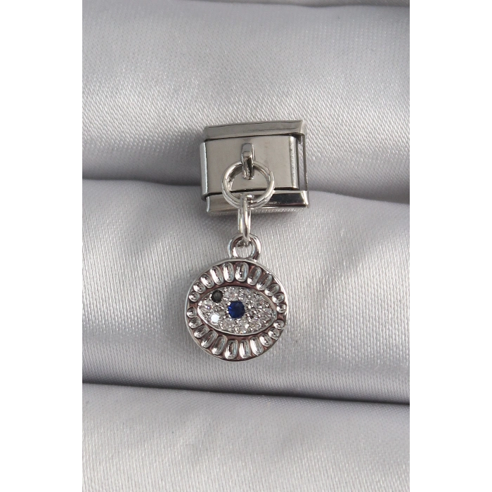 Dodes Dodes 316L Çelik Gümüş Renk Sallantı Zirkon Taşlı Göz Model Nomination Charm TG27BC1157