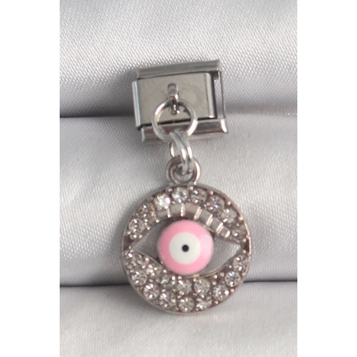 Dodes Dodes 316L Çelik Gümüş Renk Sallantı Zirkon Taşlı Pembe Göz Model Nomination Charm TG27BC1373