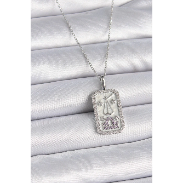 Dodes Dodes 316L Çelik Gümüş Renk Terazi Burcu Zirkon Taşlı Kadın Kolye TG27BKO9454