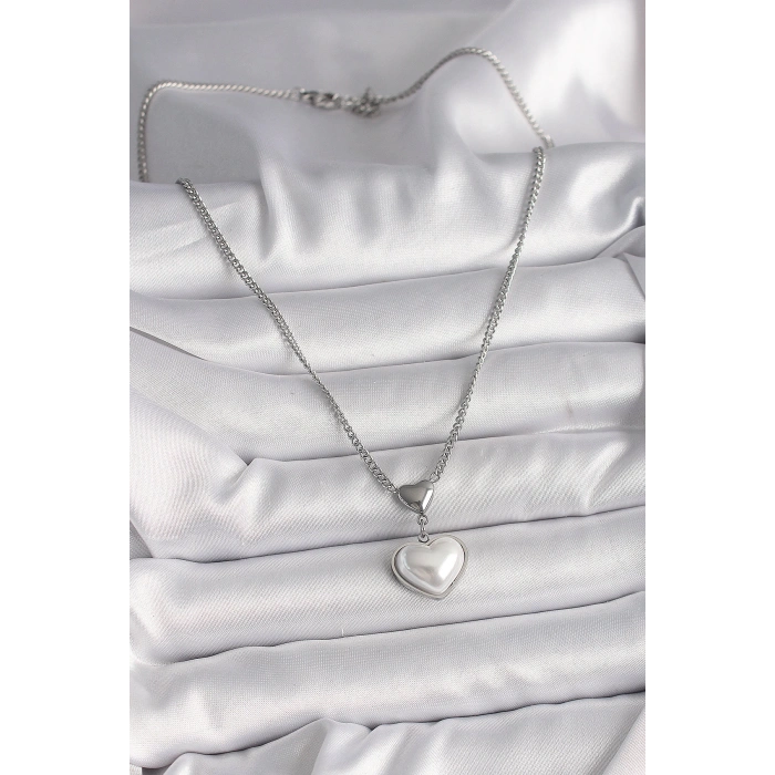 Dodes Dodes 316L Çelik Gümüş Renk Zincir 3D Kalp Model Kadın Kolye TG27BKO9771