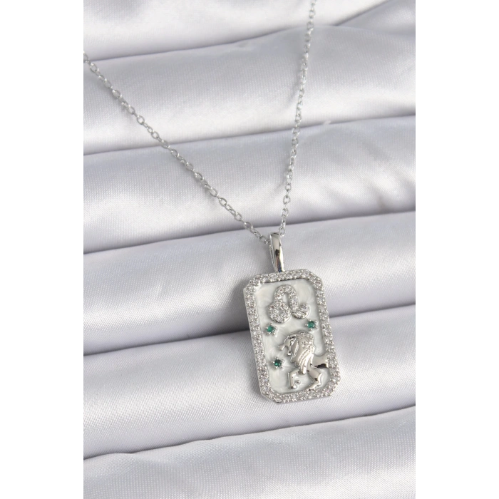 Dodes Dodes 316L Çelik Gümüş Renk Zincir Aslan Burcu Zirkon Taşlı Kadın Kolye TG27BKO9451