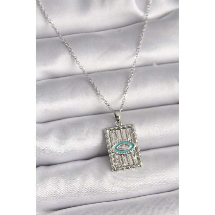 Dodes Dodes 316L Çelik Gümüş Renk Zincir Göz İşlemeli Madalyon Model Kadın Kolye TG27BKO9508