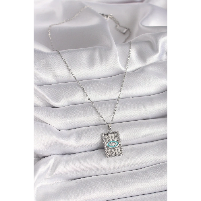 Dodes Dodes 316L Çelik Gümüş Renk Zincir Göz İşlemeli Madalyon Model Kadın Kolye TG27BKO9508