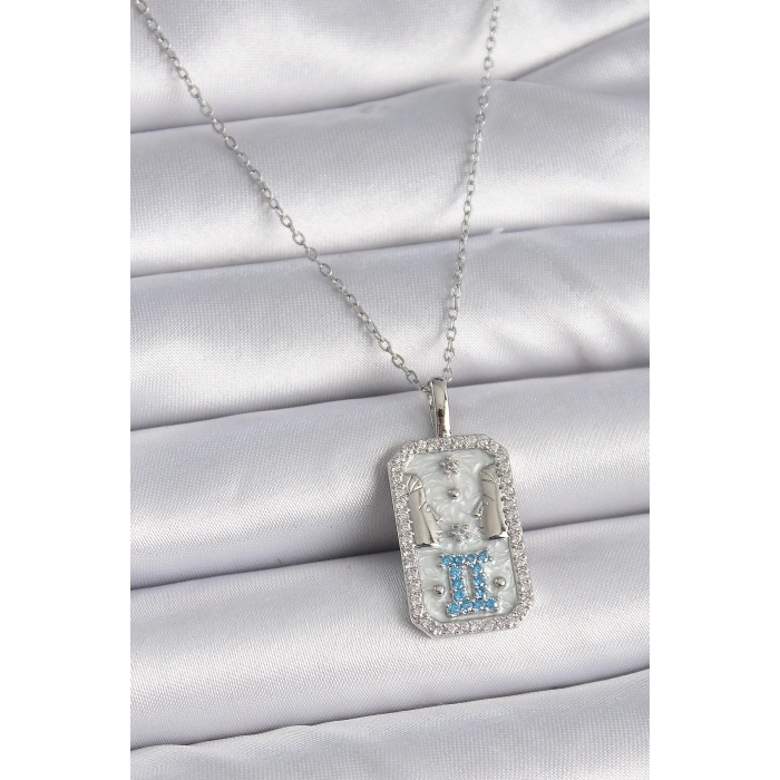 Dodes Dodes 316L Çelik Gümüş Renk Zincir İkizler Burcu Zirkon Taşlı Kadın Kolye TG27BKO9446