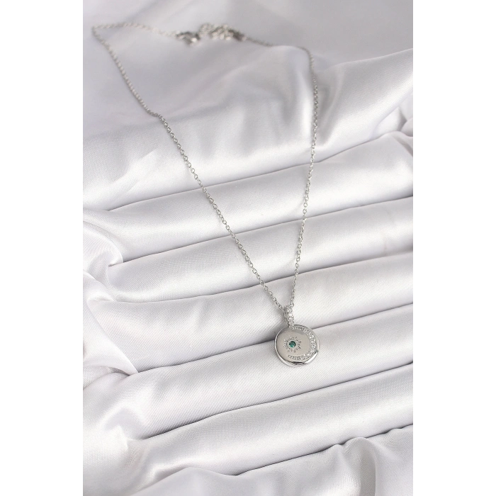 Dodes Dodes 316L Çelik Gümüş Renk Zincir Madalyon Zirkon Taşlı İşlemeli Hilal Yıldız Model Kadın Kolye TG27BKO9953