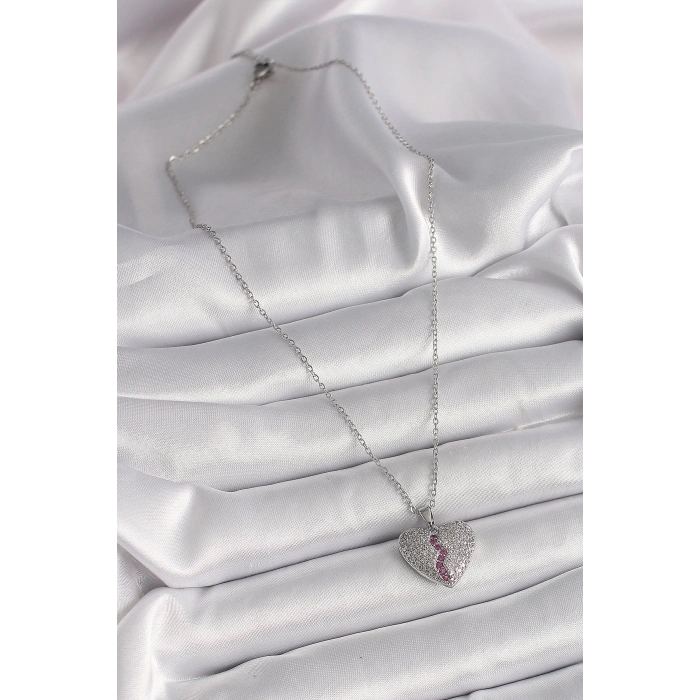 Dodes Dodes 316L Çelik Gümüş Renk Zincir Zirkon Taşlı Kalp Model Kadın Kolye TG27BKO9787