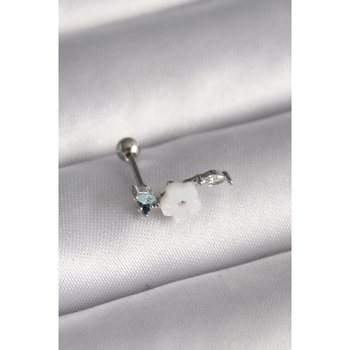 Dodes Dodes 316L Çelik Gümüş Renk Zirkon Taş Detay Beyaz Çiçek Model Tragus Piercing TG27PR1359