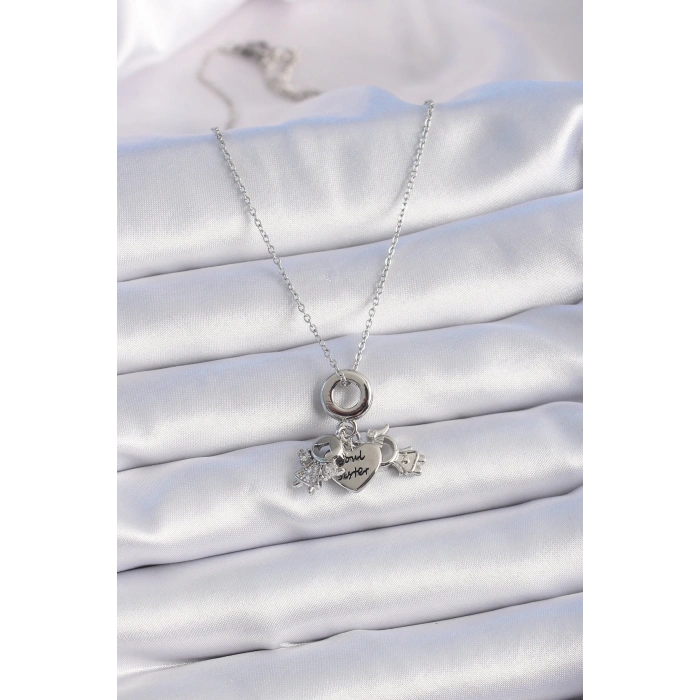 Dodes Dodes 316L Çelik Gümüş Renk Zirkon Taş Detay Çocuk Figür Charm Model Kadın Kolye TG27BKO9323