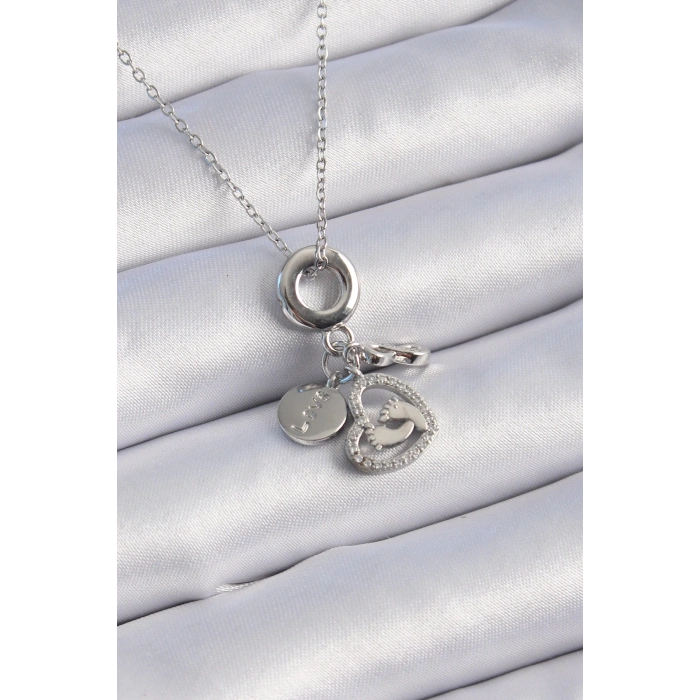Dodes Dodes 316L Çelik Gümüş Renk Zirkon Taş Detay Kalp Model Charm Kadın Kolye TG27BKO9305
