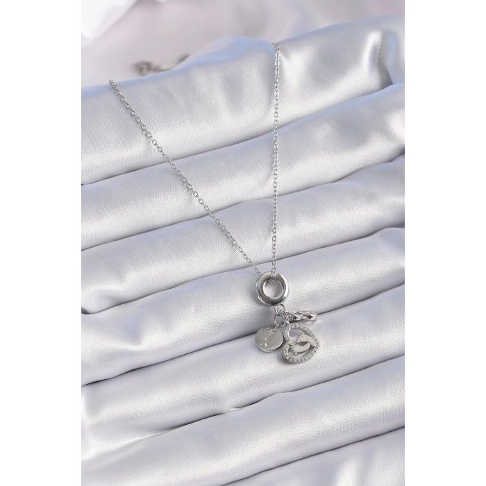 Dodes Dodes 316L Çelik Gümüş Renk Zirkon Taş Detay Kalp Model Charm Kadın Kolye TG27BKO9305