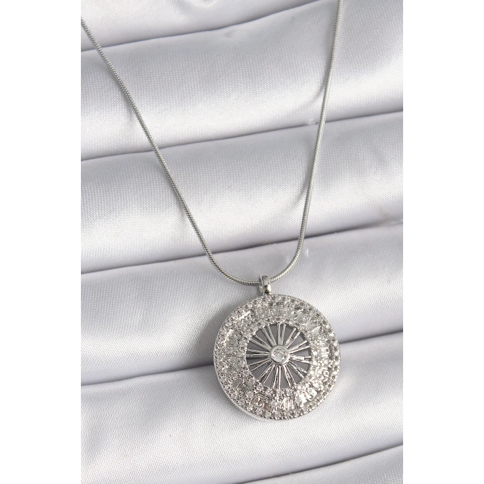 Dodes Dodes 316L Çelik Gümüş Renk Zirkon Taşlı 12 Burç Madalyon Model Kadın Kolye TG27BKO9541