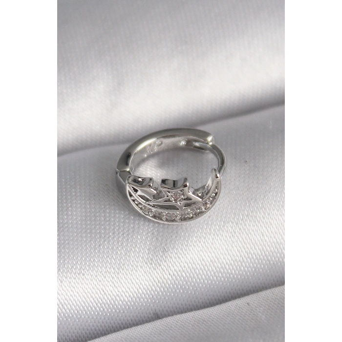 Dodes Dodes 316L Çelik Gümüş Renk Zirkon Taşlı Ay Yıldız Model Tragus Piercing TG27PR1323