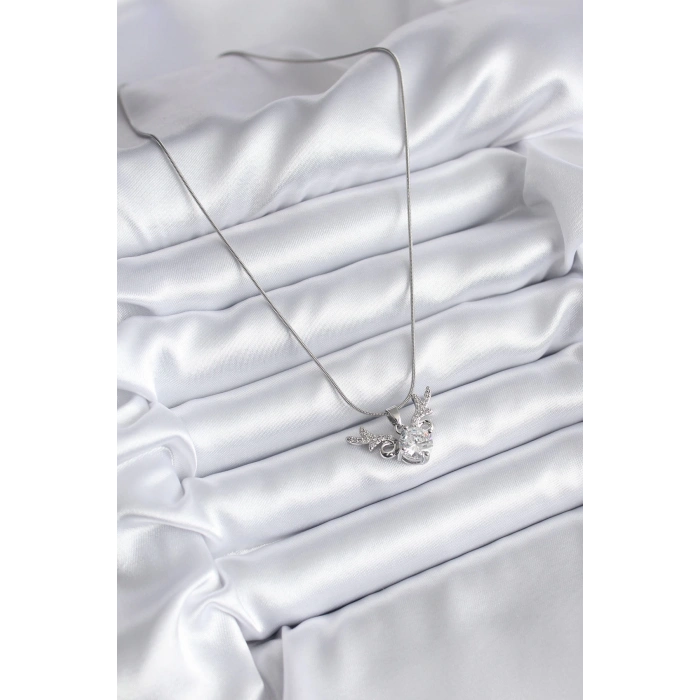 Dodes Dodes 316L Çelik Gümüş Renk Zirkon Taşlı Boynuz Model Kadın Kolye TG27BKO8133