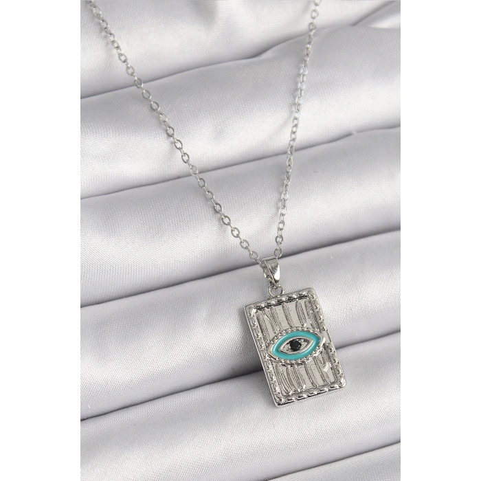 Dodes Dodes 316L Çelik Gümüş Renk Zirkon Taşlı Göz İşleme Detaylı Plaka Model Kadın Kolye TG27BKO9616