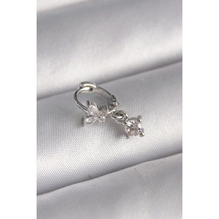 Dodes Dodes 316L Çelik Gümüş Renk Zirkon Taşlı Kelebek Model Sallantı Detay Tragus Piercing TG27PR1299