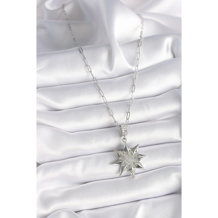 Dodes Dodes 316L Çelik Gümüş Renk Zirkon Taşlı Kutup Yıldızı Model Kadın Kolye TG27BKO9531