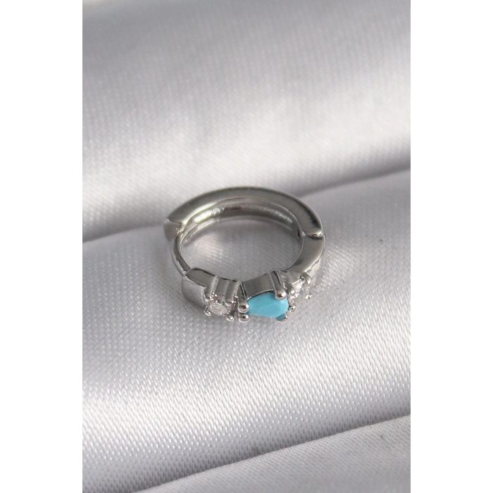 Dodes Dodes 316L Çelik Gümüş Renk Zirkon Taşlı Mavi Boncuk Detay Tragus Piercing TG27PR1325