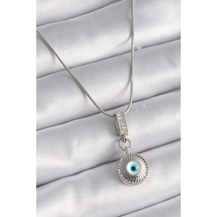 Dodes Dodes 316L Çelik Gümüş Renk Zirkon Taşlı Nazar Boncuk Model Kadın Kolye TG27BKO9523