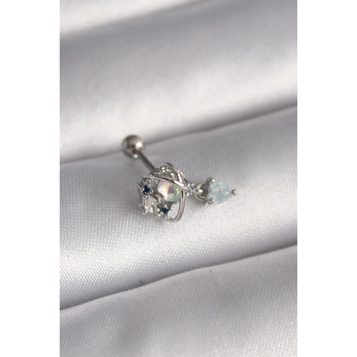 Dodes Dodes 316L Çelik Gümüş Renk Zirkon Taşlı Sallantı Kalp Detay Tragus Piercing TG27PR1361