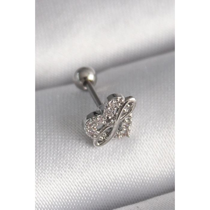 Dodes Dodes 316L Çelik Gümüş Renk Zirkon Taşlı Sonsuzluk Detay Tragus Piercing TG27PR1249