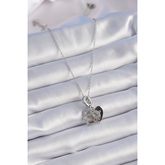 Dodes Dodes 316L Çelik Gümüş Renk Zirkon Taşlı Sonsuzluk Kalp Figür Charm Model Kadın Kolye TG27BKO9309