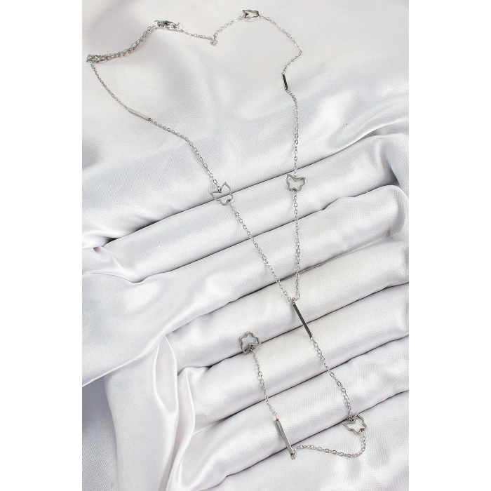 Dodes Dodes 316L Çelik Kelebek Figürlü Y Model Gümüş Renk Kadın Kolye TG27BKO10330