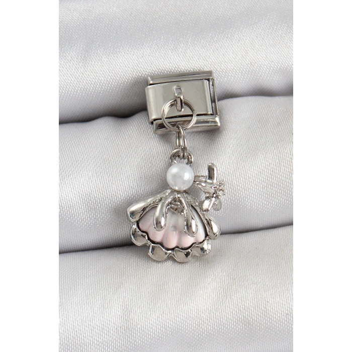 Dodes Dodes 316L Çelik Sallantılı İnci Detaylı İstiridye Model Gümüş Renk Nomination Charm TG27BC1464