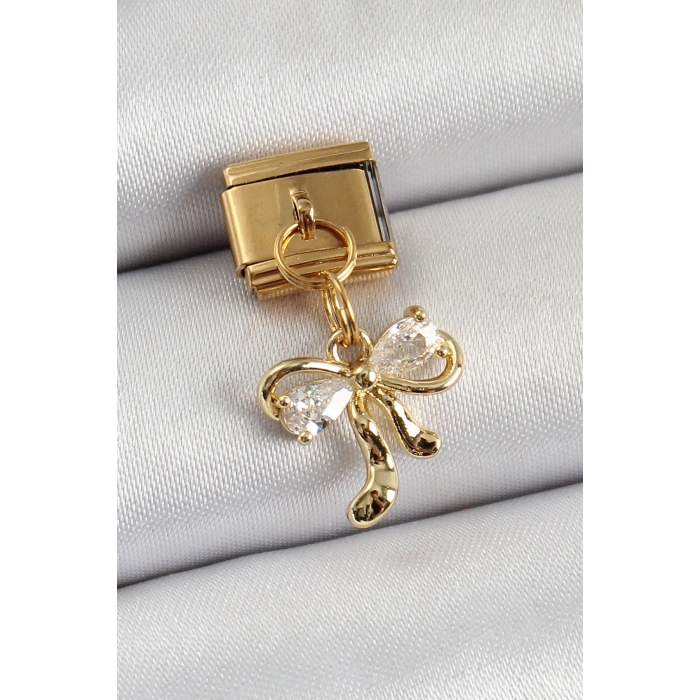 Dodes Dodes 316L Çelik Sallantılı Zirkon Taşlı Fiyonk Model Gold Renk Nomination Charm TG27BC1441
