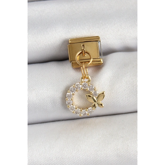 Dodes Dodes 316L Çelik Sallantılı Zirkon Taşlı Kelebek Detaylı Halka Model Gold Renk Nomination Charm TG27BC1440