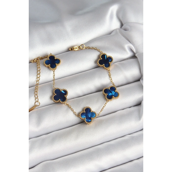 Dodes Dodes 316L Çelik Sedefli Lacivert Gold Renk Yonca Kadın Bileklik TG27BB6964