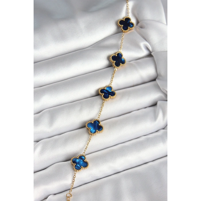 Dodes Dodes 316L Çelik Sedefli Lacivert Gold Renk Yonca Kadın Bileklik TG27BB6964