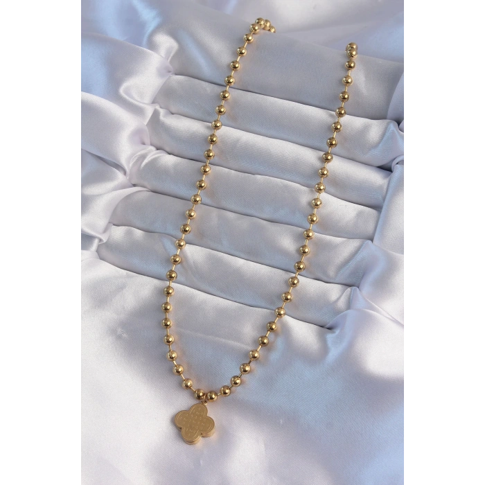 Dodes Dodes 316L Çelik Top Zincirli Gold Renk İşlemeli Yonca Model Kolye TG27BKO8988