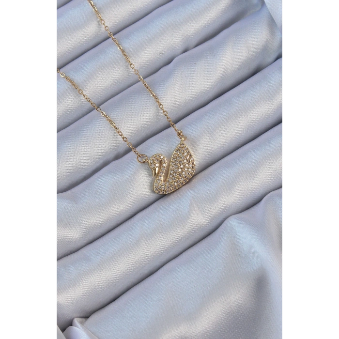 Dodes Dodes 316L Çelik Zincir Altın Renk Zirkon Taşlı Kuğu Kolye TG27BKO9149