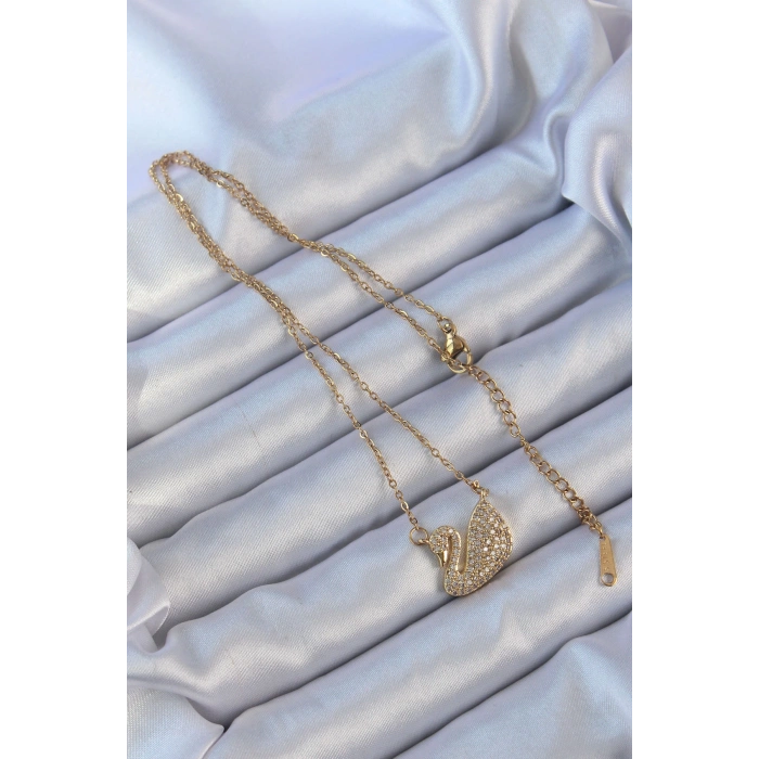 Dodes Dodes 316L Çelik Zincir Altın Renk Zirkon Taşlı Kuğu Kolye TG27BKO9149