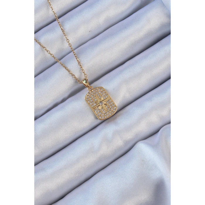 Dodes Dodes 316L Çelik Zincir Altın Renk Zirkon Taşlı Kutup Yıldızlı Vintage Kolye TG27BKO9123