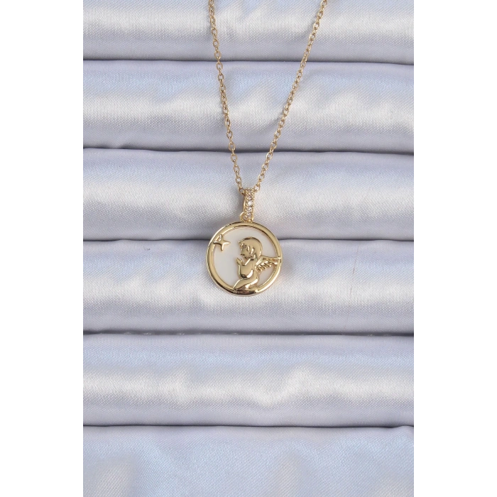 Dodes Dodes 316L Çelik Zincir Altın Renk Zirkon Taşlı Mineli Melek Kolye TG27BKO9085