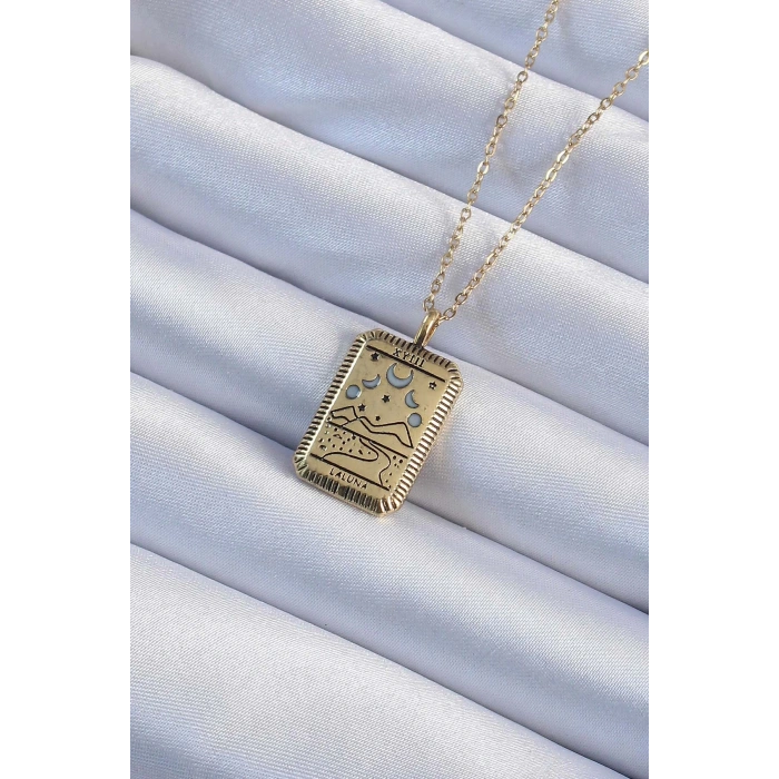 Dodes Dodes 316L Çelik Zincir Eskitme Altın Renk Ay Figürlü Tarot Kolye TG27BKO9221