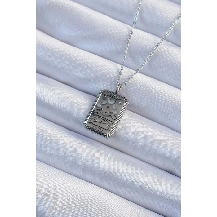 Dodes Dodes 316L Çelik Zincir Eskitme Gümüş Renk Ay Figürlü Tarot Kolye TG27BKO9222