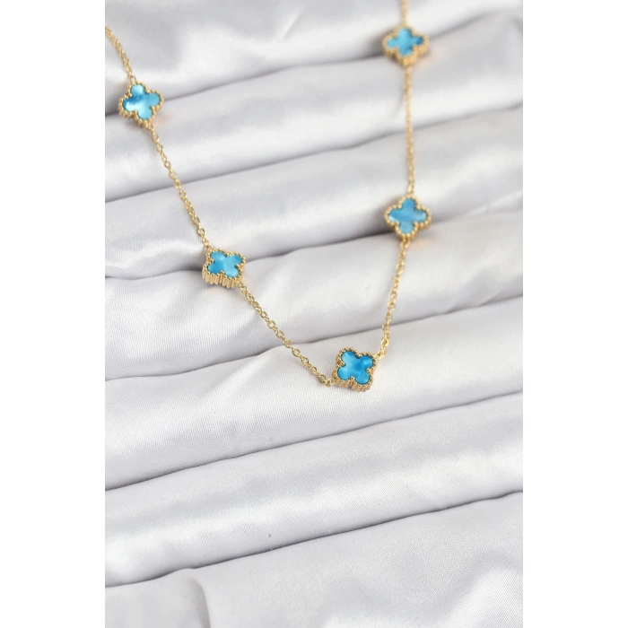 Dodes Dodes 316L Çelik Zincir Gold Renk Buz Mavisi Baby Boy Yonca Kadın Kolye TG27BKO10571
