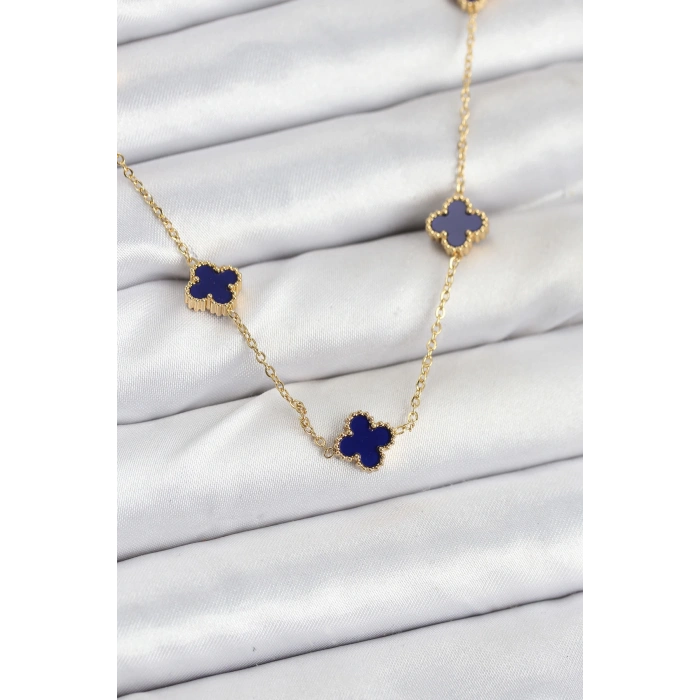Dodes Dodes 316L Çelik Zincir Gold Renk Lacivert Baby Boy Yonca Kadın Kolye TG27BKO10573