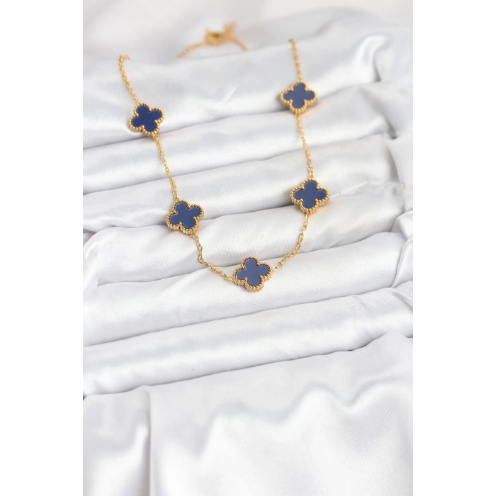 Dodes Dodes 316L Çelik Zincir Gold Renk Lacivert Yonca Kadın Kolye TG27BKO10567