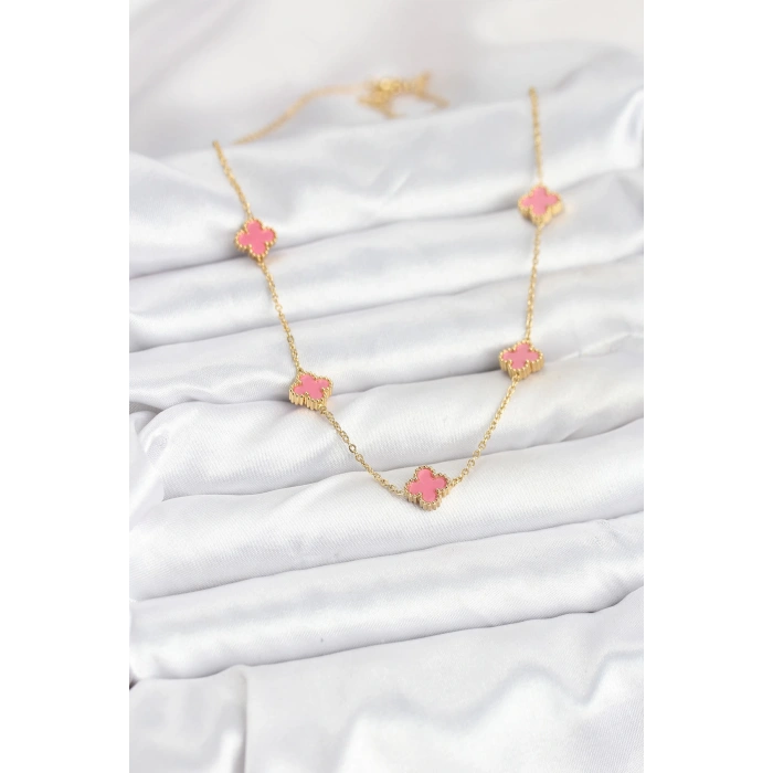 Dodes Dodes 316L Çelik Zincir Gold Renk Pembe Baby Boy Yonca Kadın Kolye TG27BKO10572