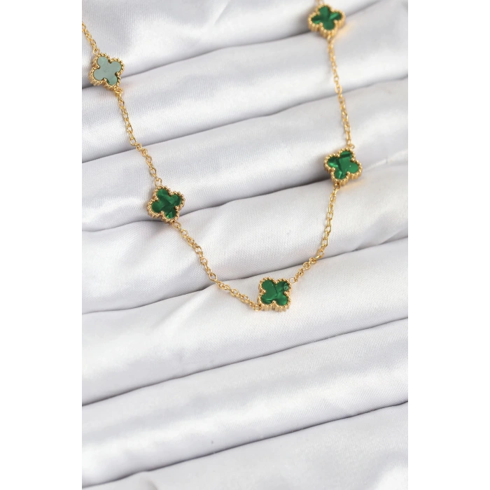 Dodes Dodes 316L Çelik Zincir Gold Renk Yeşil Baby Boy Yonca Kadın Kolye TG27BKO10570