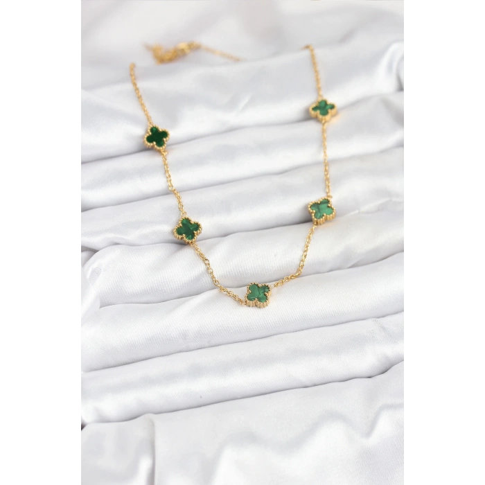 Dodes Dodes 316L Çelik Zincir Gold Renk Yeşil Baby Boy Yonca Kadın Kolye TG27BKO10570