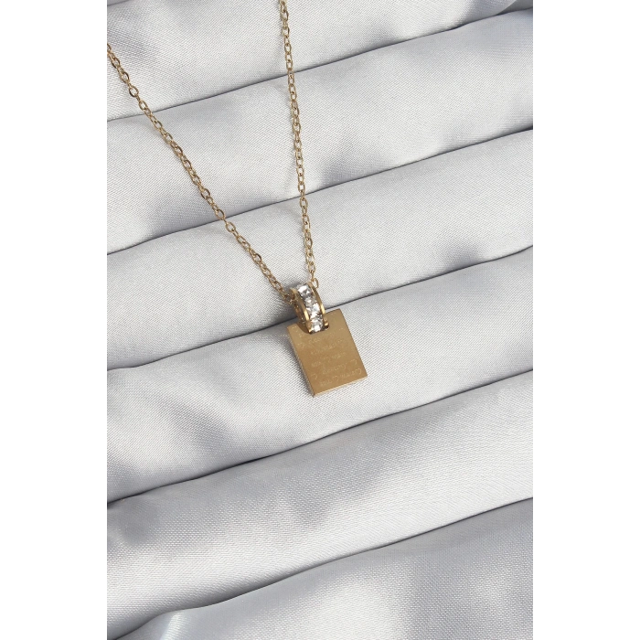 Dodes Dodes 316L Çelik Zincir Gold Renk Zirkon Taşlı Aşk Mektubu Kolye TG27BKO8907