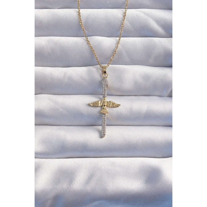Dodes Dodes 316L Çelik Zincir Gold Renkli Zirkon Taşlı Anka Kuşu Kolye TG27BKO8986