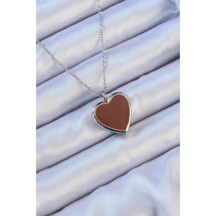 Dodes Dodes 316L Çelik Zincir Gümüş Renk Mineli İçi Açılan Kalp Kolye TG27BKO9098