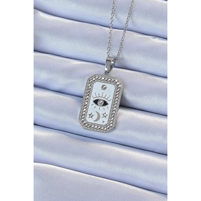 Dodes Dodes 316L Çelik Zincir Gümüş Renk Mineli Zirkon Taşlı Göz Figür Tarot Kolye TG27BKO9216