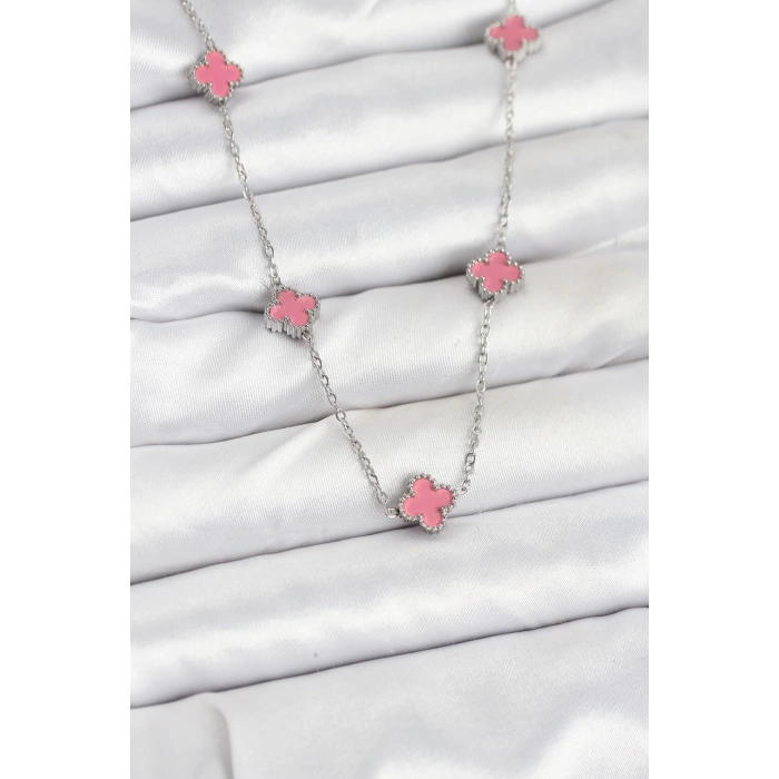 Dodes Dodes 316L Çelik Zincir Gümüş Renk Pembe Baby Boy Yonca Kadın Kolye TG27BKO10579