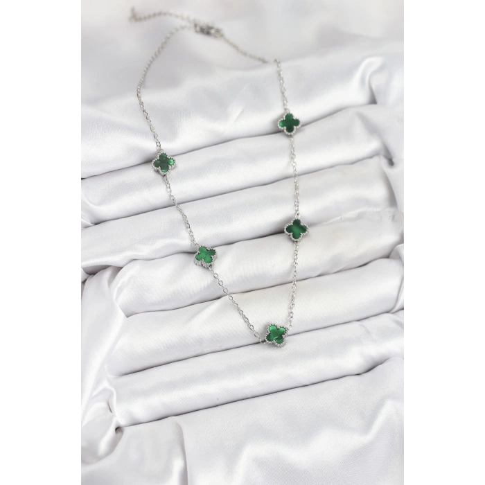 Dodes Dodes 316L Çelik Zincir Gümüş Renk Yeşil Baby Boy Yonca Kadın Kolye TG27BKO10578